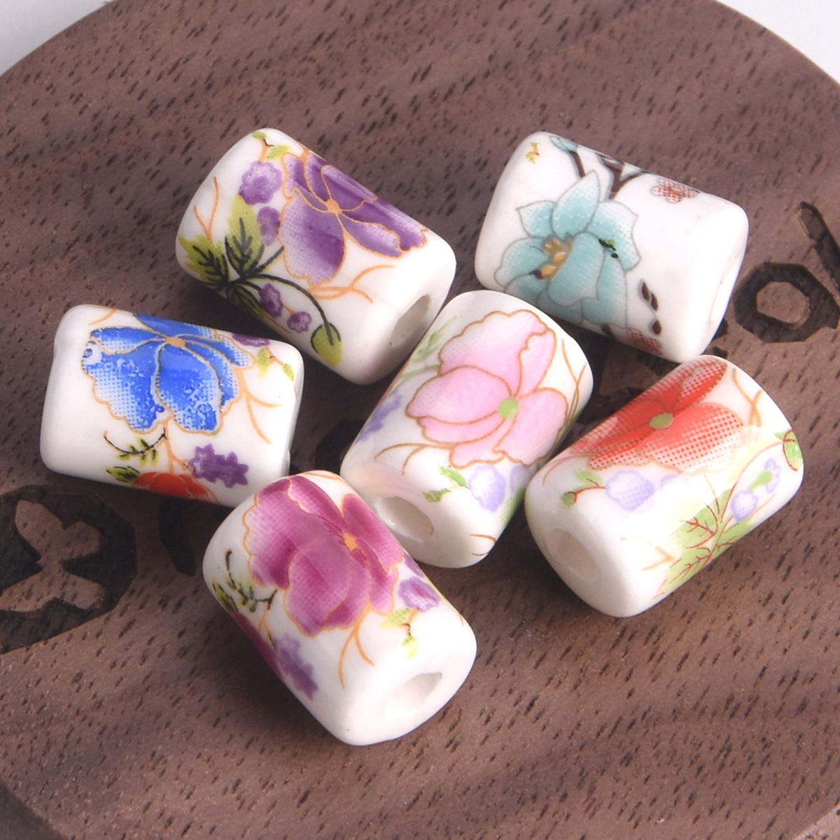 Embellishment Crafts - 10pcs 12x9mm Cylinder Shape Flower Patterns