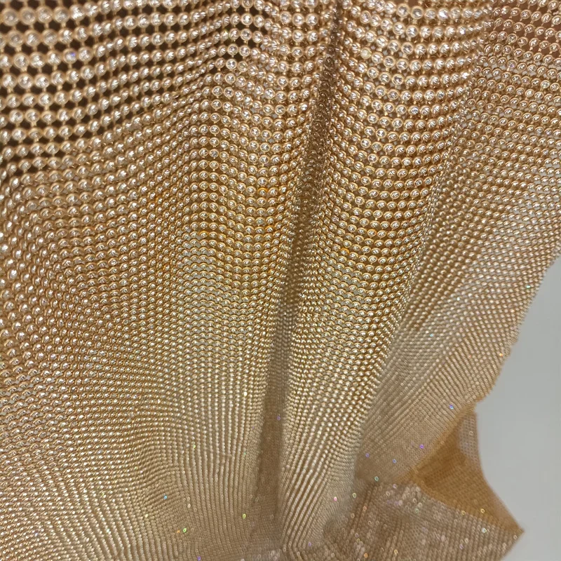 45x120cm Sparkly Gold Base Rhi - Crystal Mesh Fabric ulasan dan harga