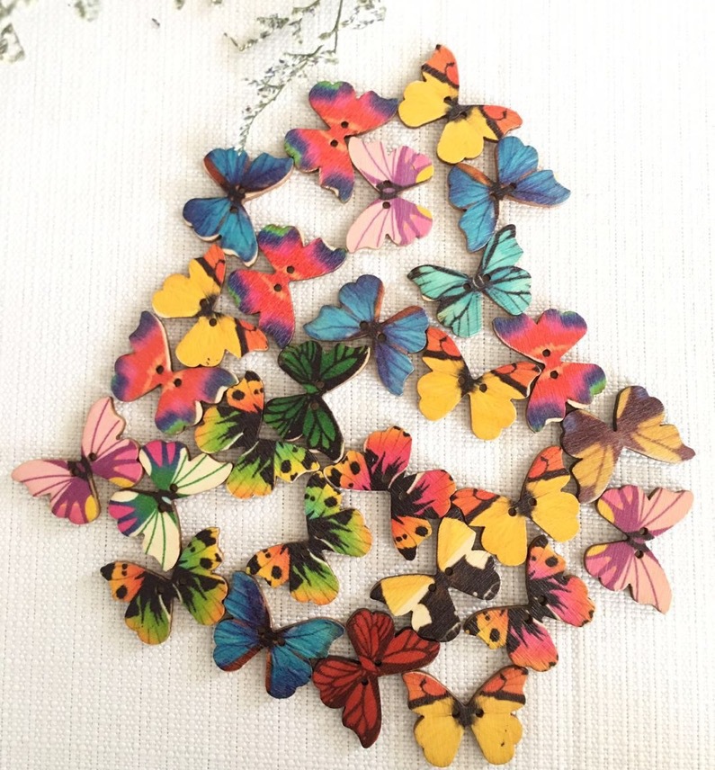 50pcs Butterfly wooden button  - Embellishments For Scrapbooking ulasan dan harga