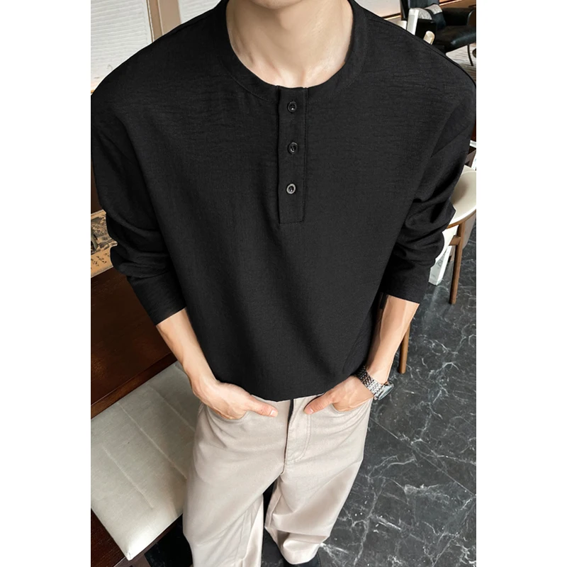 Mens Casual Faux Linen Henley  - Embellish Knit ulasan dan harga