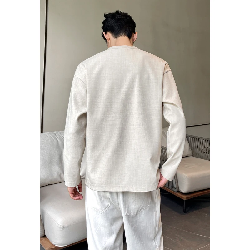Mens Casual Faux Linen Henley  - Embellish Knit ulasan dan harga