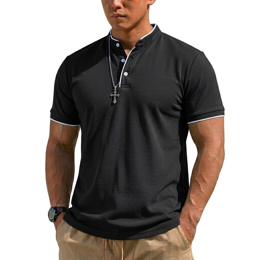 Summer Short Sleeve Henley Shi - Embellish Knit ulasan dan harga
