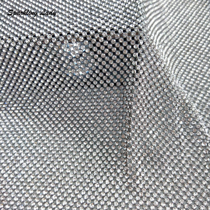 2MM Silver Crystal Mesh Fabric - Crystal Mesh Fabric ulasan dan harga